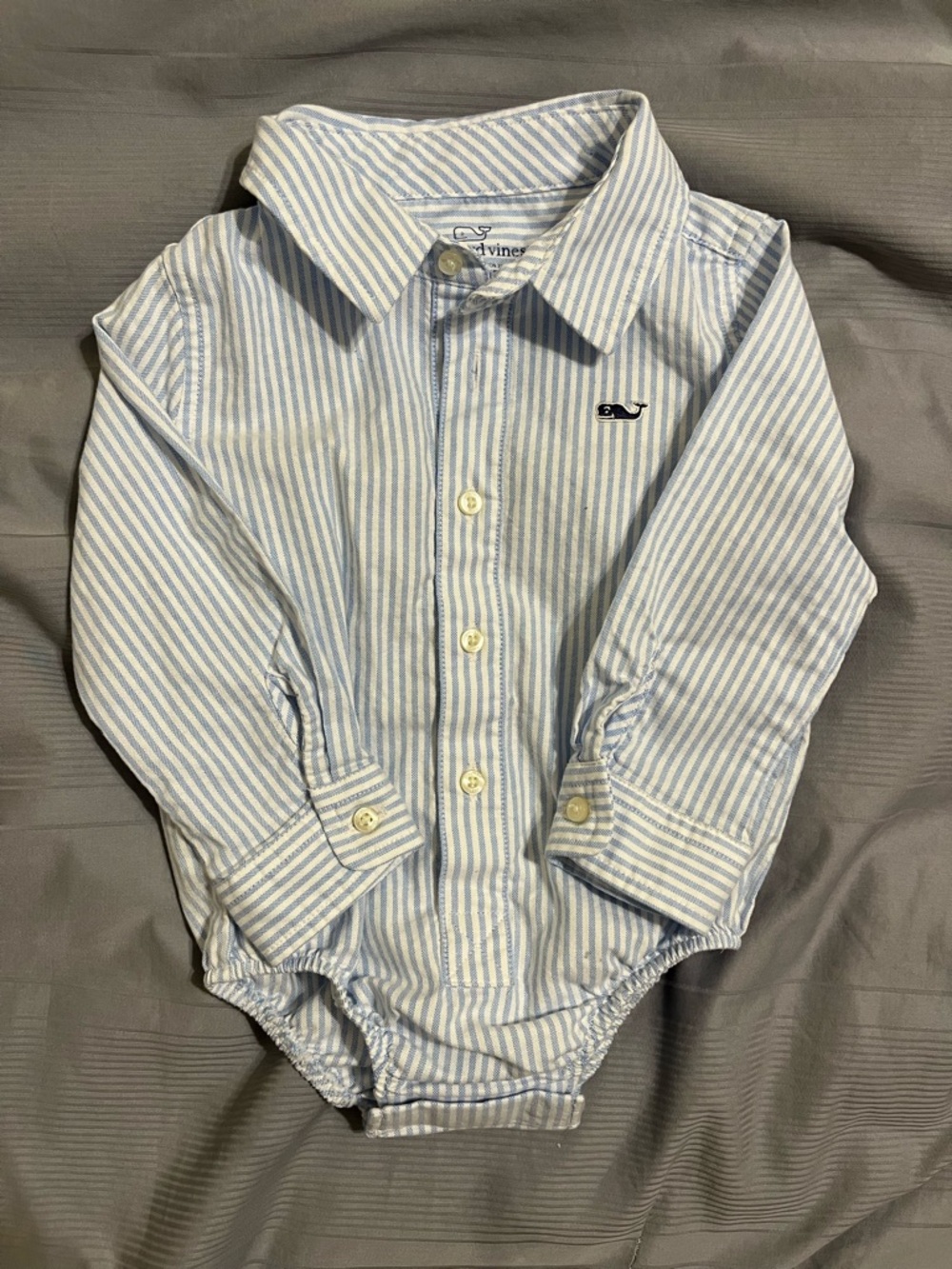 Vineyard Vines Light Blue & White Striped Button-Front Baby Onesie